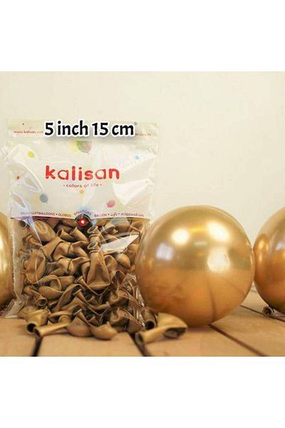 Parti Dükkanım 5 Inch Mini Gold Chrome Balloon 10 Pieces