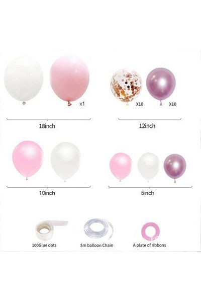 Parti Dükkanım Pink - White Birthday Balloon Decoration Set
