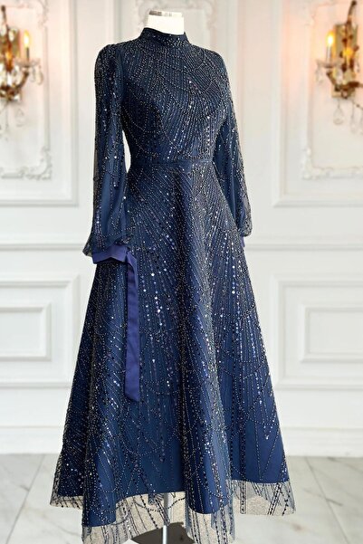 Amine Hüma Karina Abiye Elbise Lacivert