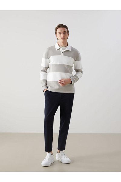 LC Waikiki Polo Neck Long Sleeve Striped Men's Sweatshirt