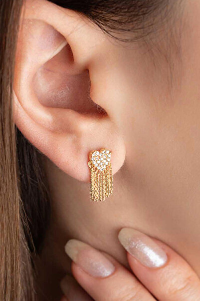 Bayar Gold 14 Ayar Zincirli Kalp Küpe