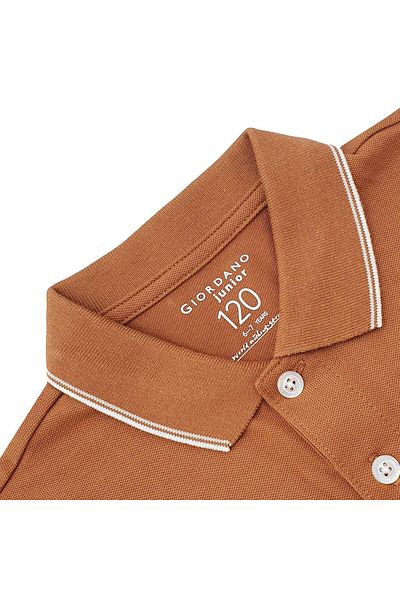 Giordano قميص بولو جونيور بيكيه بياقة مسطحة وأكمام قصيرة وقصة ضيقة وتطريز جريء