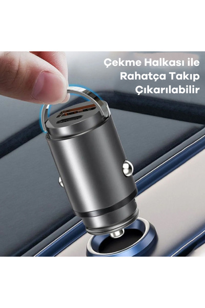 Tech&bello accessories 48W Araç Şarj Aleti 1x Usb 1x Type-c Hızlı Çakmaklık Girişli Apple Android Tam Uyumlu BC-01