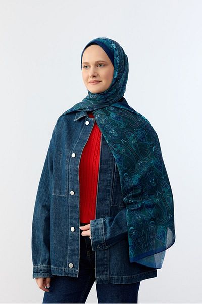 MİRSOY SCARF Şal cu model etnic albastru - model asiatic