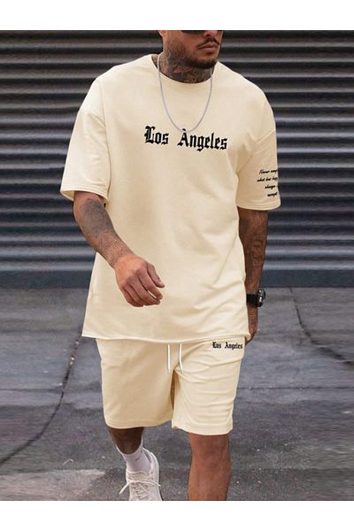 Derays Los Angeles Comfortable Fit Crew Neck Back and Front Printed Bottom Top Men's Suit