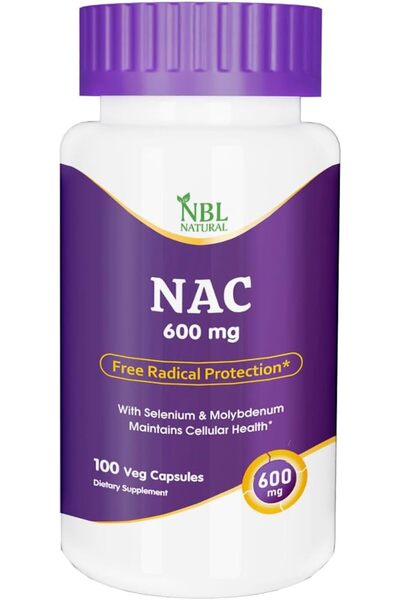 NBL Natural NAC (N-Acetyl Cysteine) 600 mg with Selenium & Molybdenum, 100 Veg Capsules