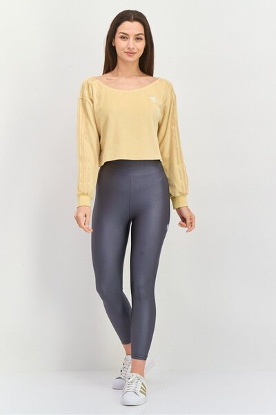 adidas قميص رياضي نسائي بأكمام طويلة للخارج، لون بني