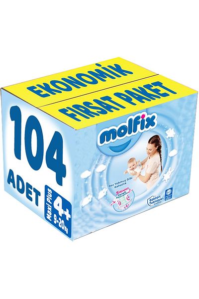 Molfix Baby Diaper Size:4 (9-20KG) Maxi Plus 104 Pieces Economic Opportunity Package