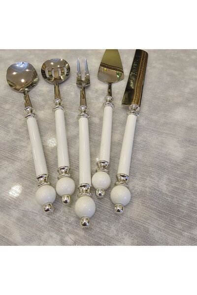 MaviDamla porselen saplı 5 li servis seti gümüş