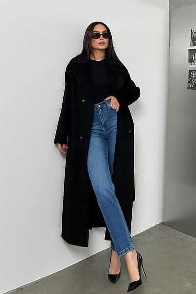 Olcay Schwarzer Oversize-Mantel mit Stickerei-Detail – 3085