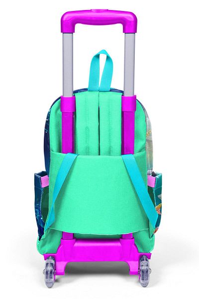 Coral High Rucsac de școală cu trei compartimente cu model de căluți de mare, albastru, verde, cu racletă 23972