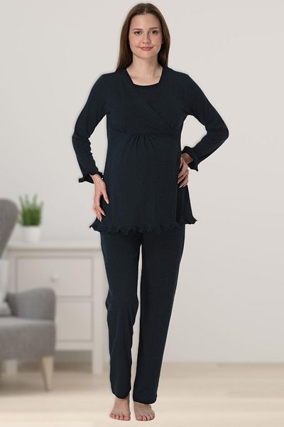 Pelin Women's Black Maternity Sleepwear Set with Nursing Features