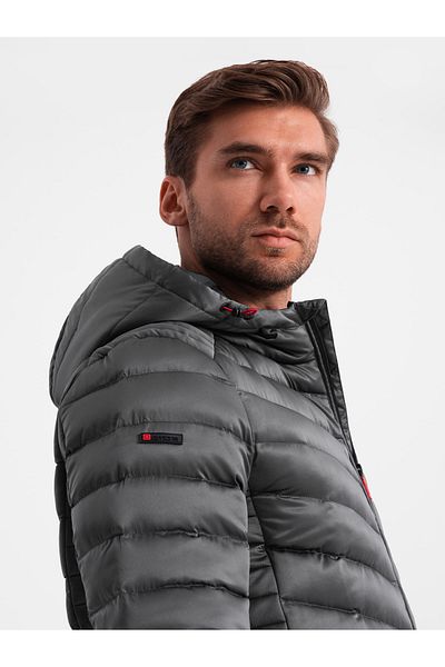 OMBRE Leicht isolierte Steppjacke für Herren mit Satinbesatz - Graphit V14 OM-JALP-0180 S