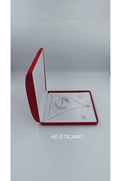 HD KUTU Bombeli Set Kutusu Kırmızı Kadife Gerdanlık Kutusu