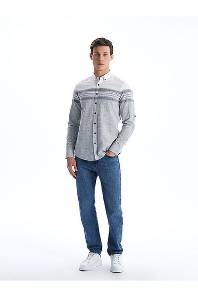 LC Waikiki Regular Fit Long Sleeve Striped Men's Textured Shirt