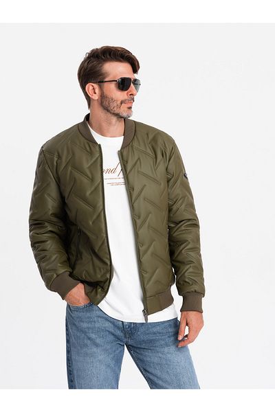 OMBRE Ανδρικό ανάγλυφο bomber jacket - olive V2 OM-JALP-0196 M
