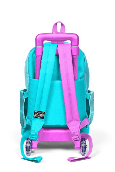 Coral High Kids Turkuaz Pembe Çizgili Üç Bölmeli Çekçekli Okul Sırt Çantası 23971