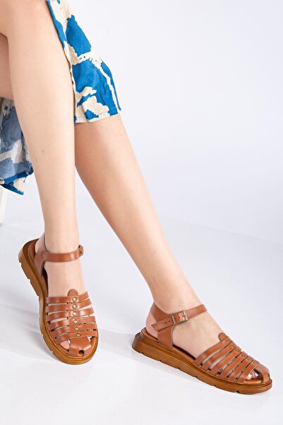 MaskButik Tan Holly Genuine Leather Sandals