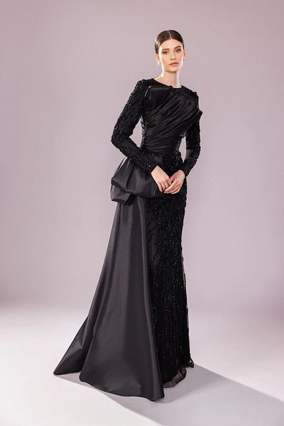 Kenzel Long Sleeve Embroidered Hijab Long Evening Dress