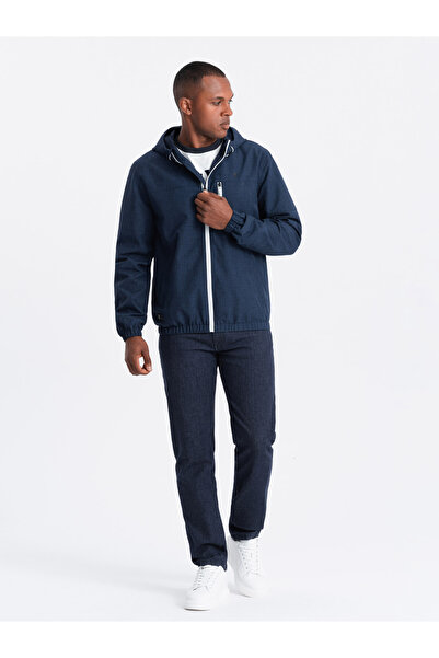 OMBRE Pánská lehká sportovní bunda s fleecovou podšívkou - tmavě modrá V2 OM-JANP-0136 M