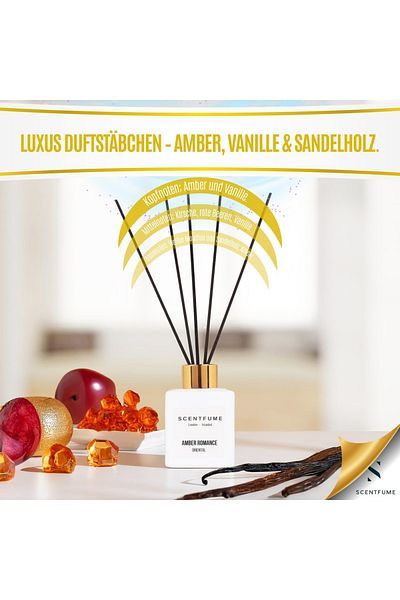 SCENTFUME Raumduft Mit Duftstäbchen, Diffuser, Amber, Moschus, Vanillenoten, 110 ml