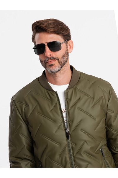 OMBRE Ανδρικό ανάγλυφο bomber jacket - olive V2 OM-JALP-0196 M