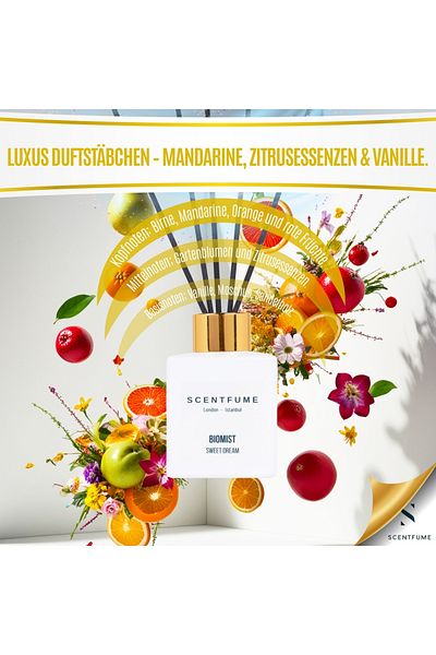 SCENTFUME Raumduft Mit Duftstäbchen, Diffuser, Birne, Mandarine, Orange, 110 ml