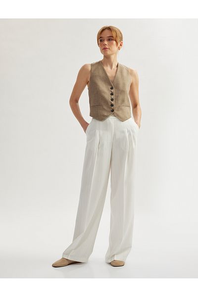 Koton V-Neck Buttoned Blazer Vest with Belt Detail on the Back
