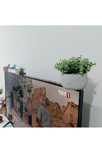 objevi Dekoratif Yapay Sarmaşık Bitki – Mido Geometrik Desenli Beton Saksıda (12×20 CM) - Gri