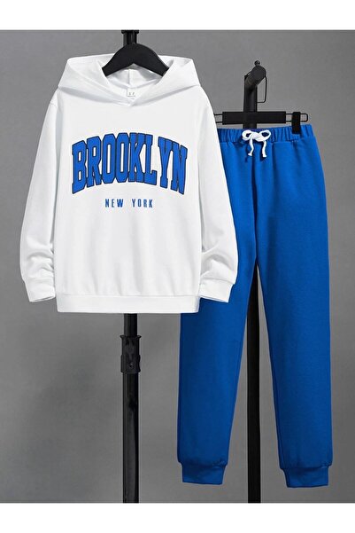 NoVibe طقم بدلة رياضية علوية وسفلية مطبوعة للأطفال من بروكلين - 3 خيوط سميكة مع أرفف