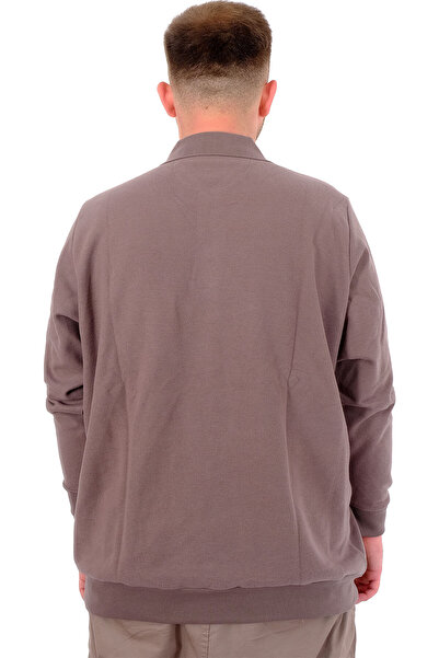 ModeXL Men's Sweat Polo Neck - Thessaloniki Embroidered Plus Size Gray 20440