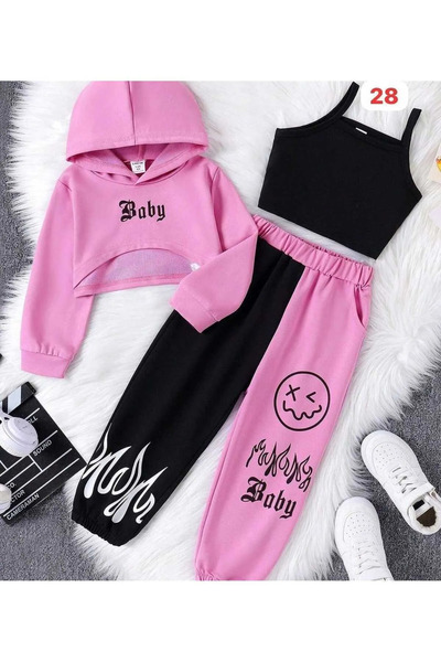 NoVibe Set de pantaloni de trening crop din 3 piese cu imprimeu pentru copii