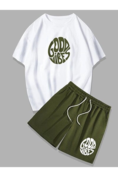 MANCY Set de tricou și pantaloni scurți cu imprimeu Good Vibes pentru copii