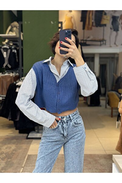 İstanbul Striped Shirt with Tongs - Vest - Blue - m