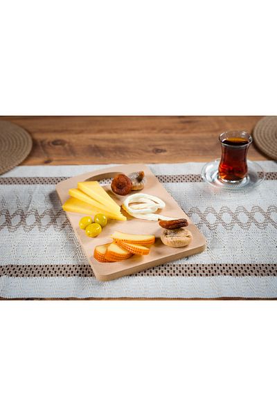Zevahir Mobilya Dekorasyon Wooden Rectangular Presentation and Cutting Board, Vegetable, Fruit and Cookie Plate for Breakfast and Serving