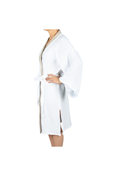 Home Harmony Colorful Collar Kimono 4 Layer Muslin Bathrobe
