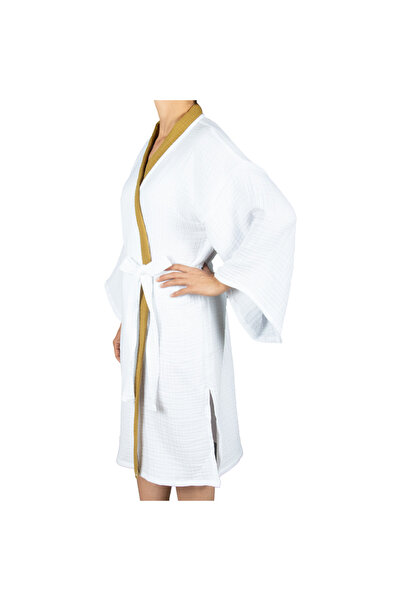 Home Harmony Colorful Collar Kimono 4 Layer Muslin Bathrobe