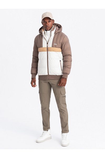 OMBRE Bunte Retro-Sportjacke für Herren - Beige und Weiß V2 OM-JALP-0175 M