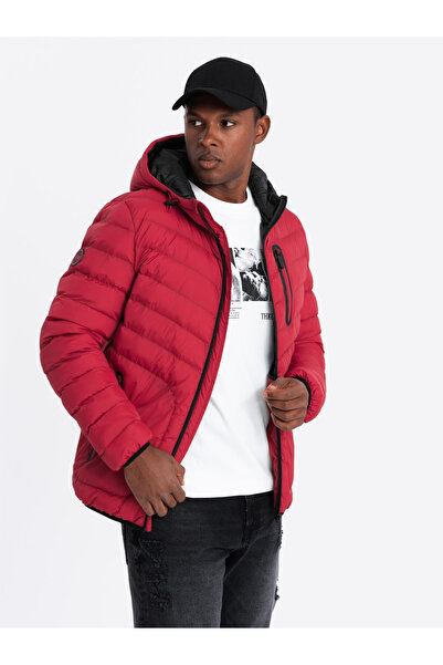 OMBRE Men's quilted sports jacket with contrasting zipper - red V8 OM-JALP-0179 L