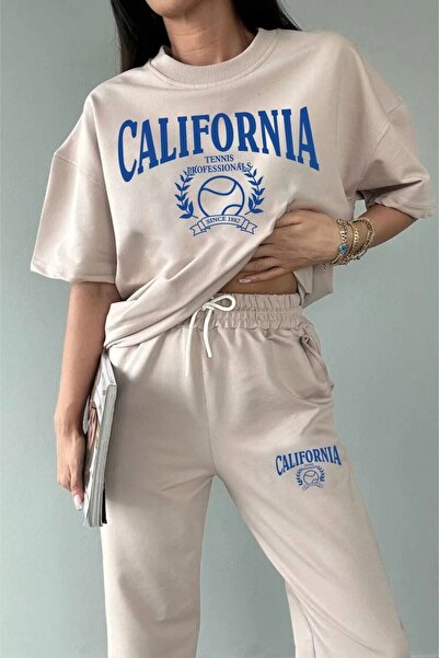 MANCY Summer California Tennis Printed Oversize Bottom Top Tracksuit Set