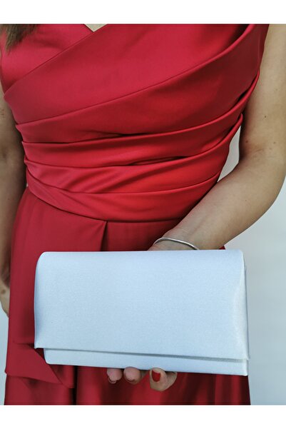 NAZART Women's Tiny Satin Silver Evening Dress Clutch Portfolio Chain Strap Handheld Wedding Engagement Night Shoulder Bag