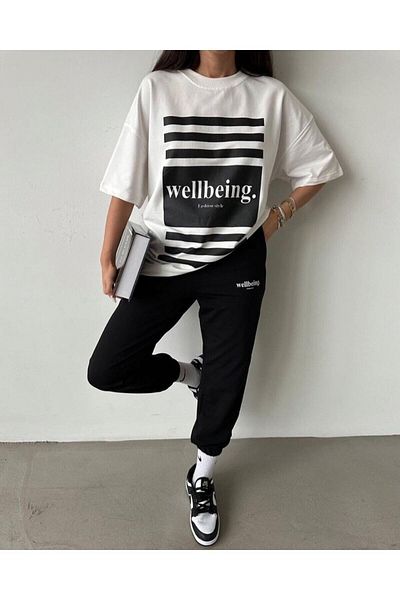 MANCY Plus Size Women's Summer Wellbeing Fashion Style Printed Crew Neck T-shirt Tracksuit Set