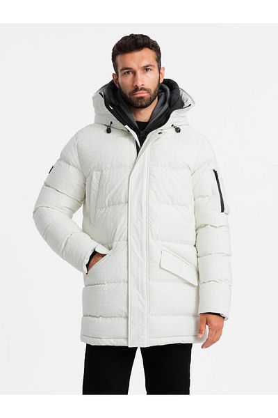 OMBRE Outdoorová dlhá pánska bunda parka - biela V1 OM-JALJ-0201 M