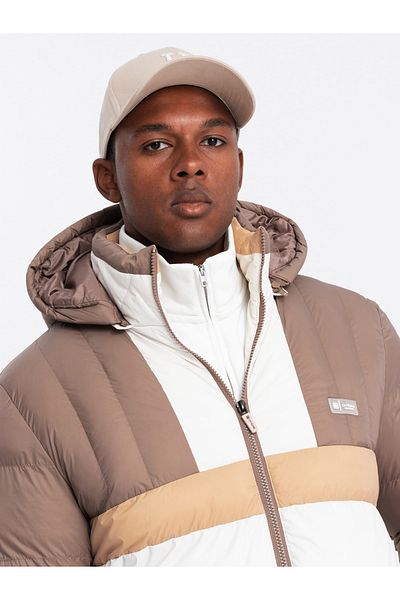 OMBRE Bunte Retro-Sportjacke für Herren - Beige und Weiß V2 OM-JALP-0175 M