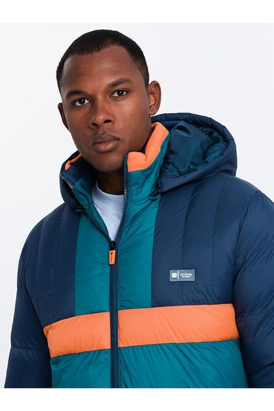 OMBRE Ανδρικό σπορ πολύχρωμο ρετρό μπουφάν - navy blue και πορτοκαλί V3 OM-JALP-0175 M