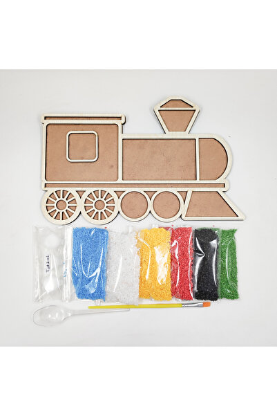 İCONS Tren Figürü Ahşap Çocuk Mozaik (Kum) Seti - Eğitici Oyun Seti - Çocuk A...