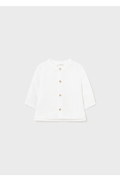 MAYORAL قميص طويل الأكمام من الكتان الصيفي للأطفال باللون الأبيض