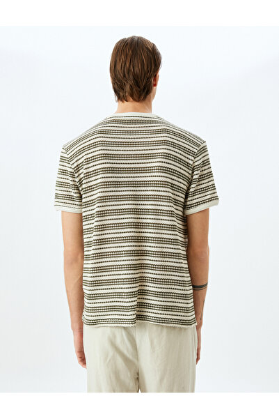 Koton Crew Neck Short Sleeve Cotton Blend Khaki Men's T-Shirt 5Sam10064Hk