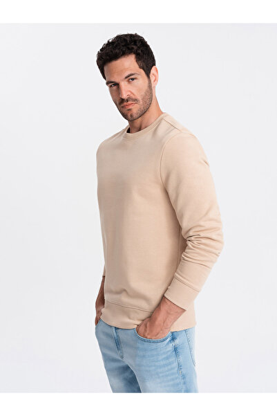OMBRE BASIC pánská nestrečová bavlněná mikina - béžová V6 OM-SSBN-0159 XL