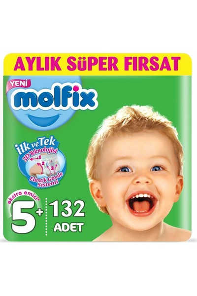 Molfix Bebek Bezi Beden:5 (13-20KG) 132 Adet Aylık Fırsat Pk 9 Adet Islak Havlu